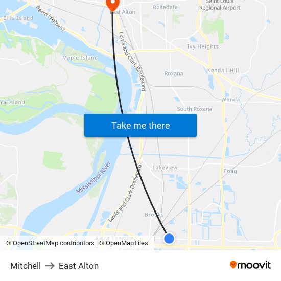 Mitchell to East Alton map