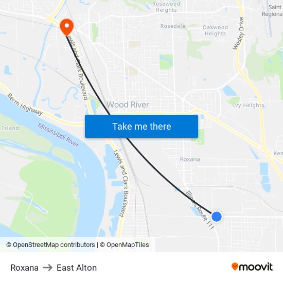 Roxana to East Alton map