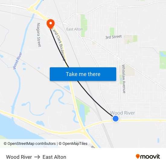 Wood River to East Alton map