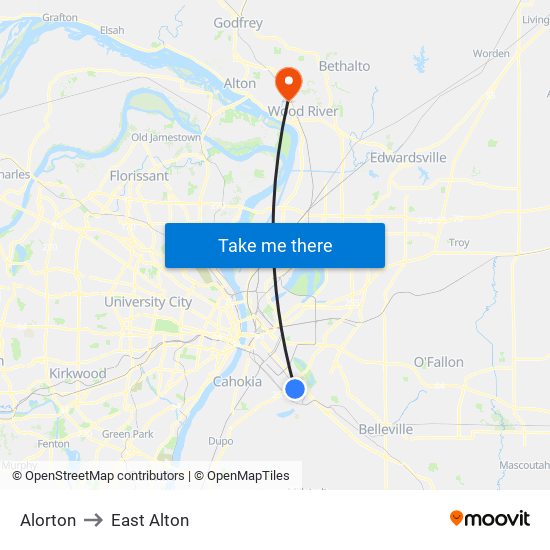 Alorton to East Alton map