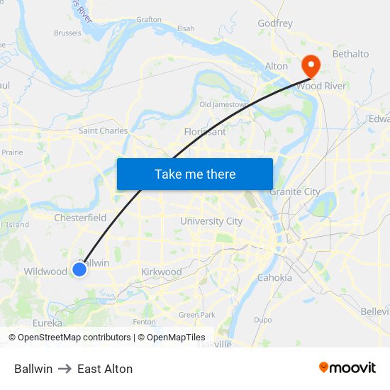 Ballwin to East Alton map