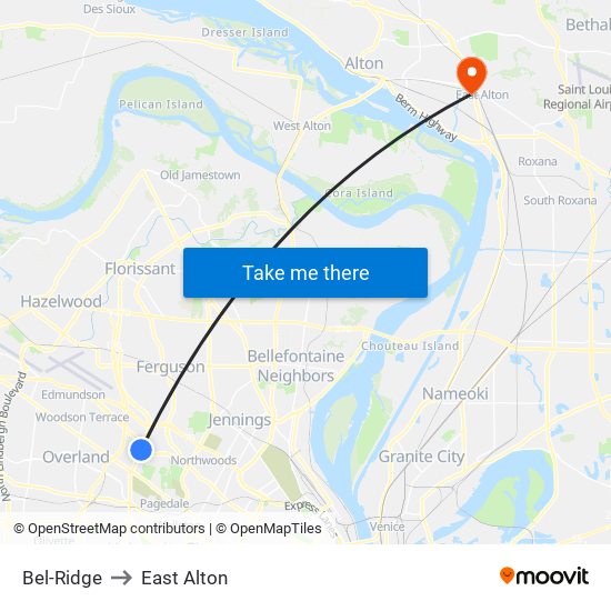 Bel-Ridge to East Alton map