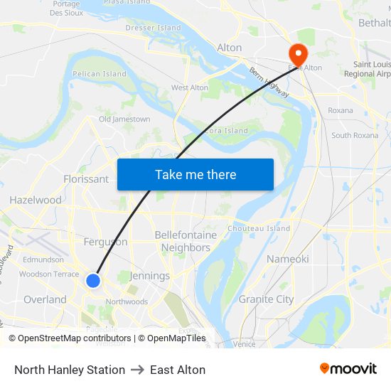 North Hanley Station to East Alton map