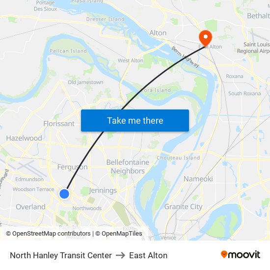 North Hanley Transit Center to East Alton map