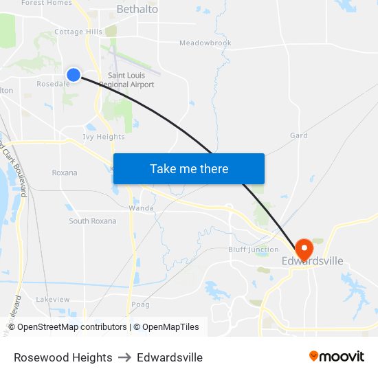 Rosewood Heights to Edwardsville map