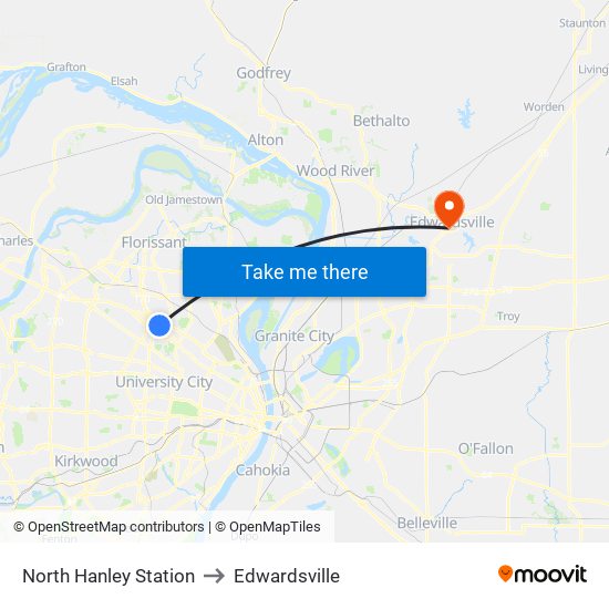 North Hanley Station to Edwardsville map