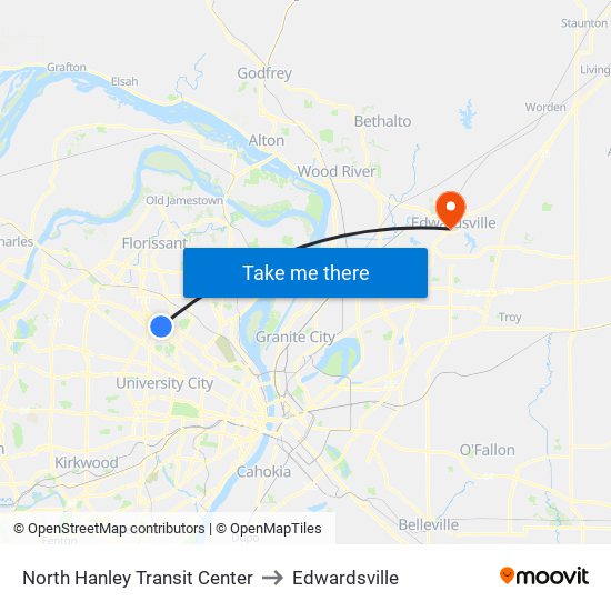 North Hanley Transit Center to Edwardsville map