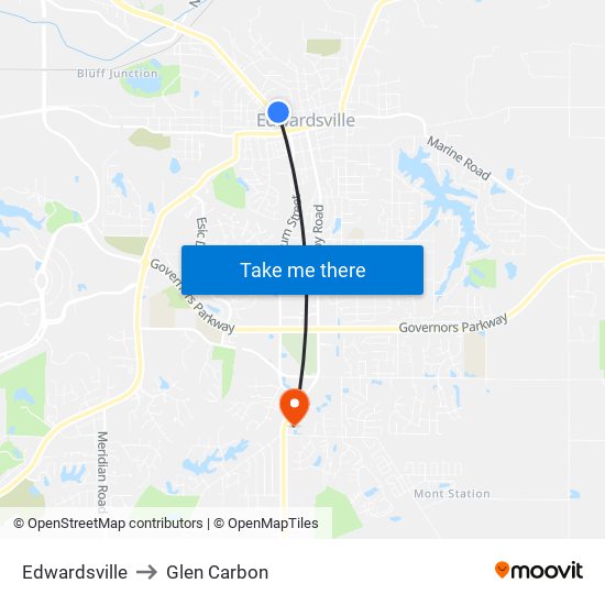 Edwardsville to Glen Carbon map