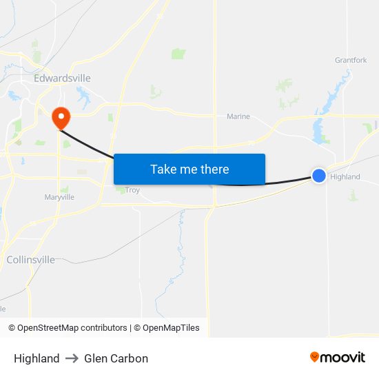 Highland to Glen Carbon map