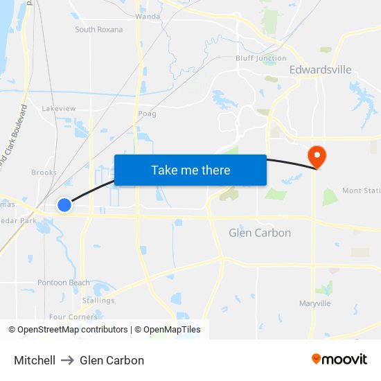 Mitchell to Glen Carbon map