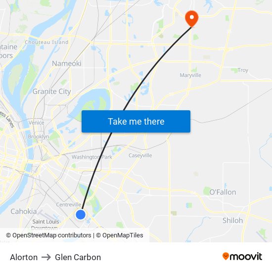 Alorton to Glen Carbon map