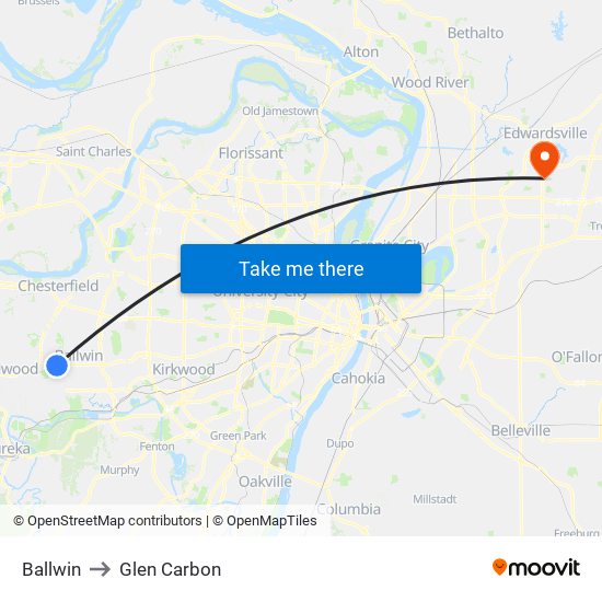 Ballwin to Glen Carbon map