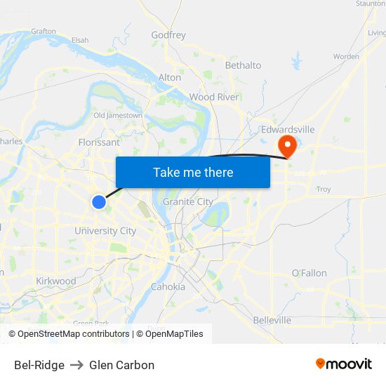 Bel-Ridge to Glen Carbon map