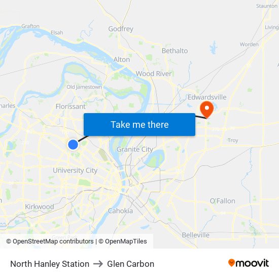 North Hanley Station to Glen Carbon map