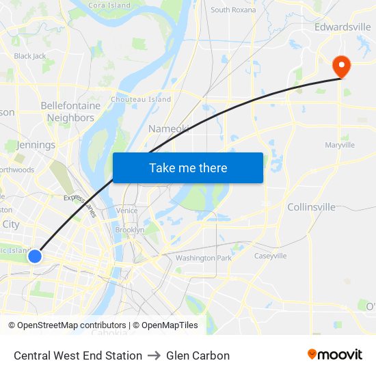 Central West End Station to Glen Carbon map