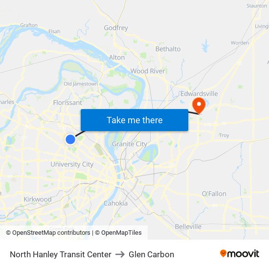 North Hanley Transit Center to Glen Carbon map
