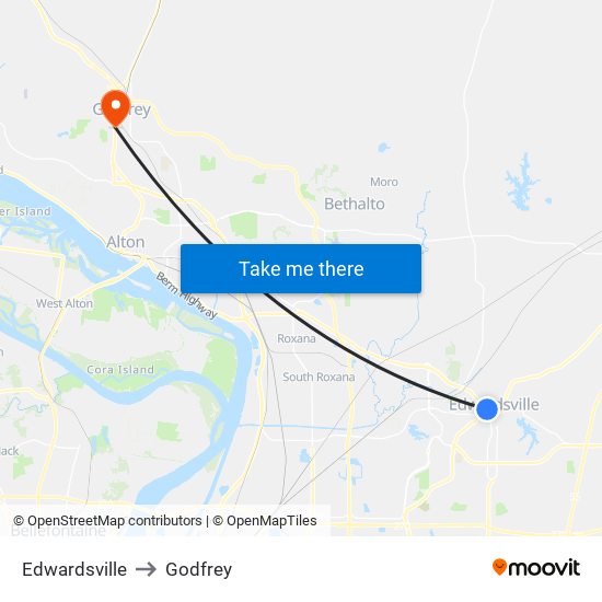 Edwardsville to Godfrey map