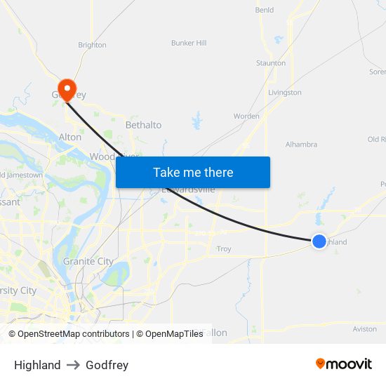 Highland to Godfrey map