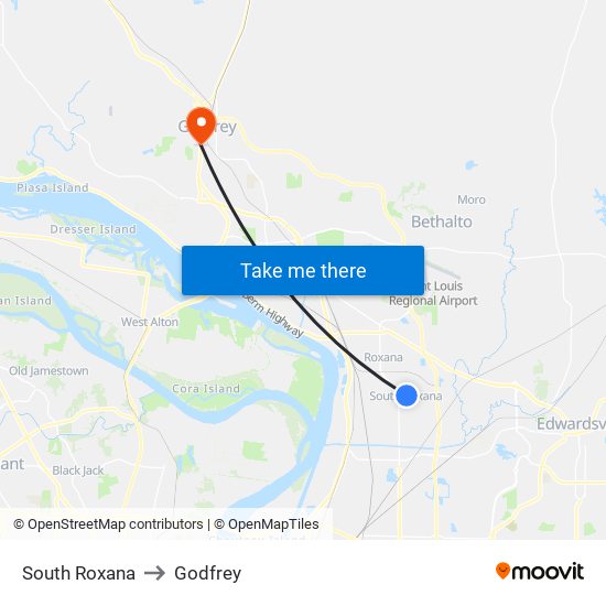 South Roxana to Godfrey map