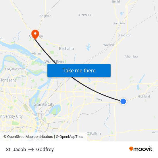 St. Jacob to Godfrey map