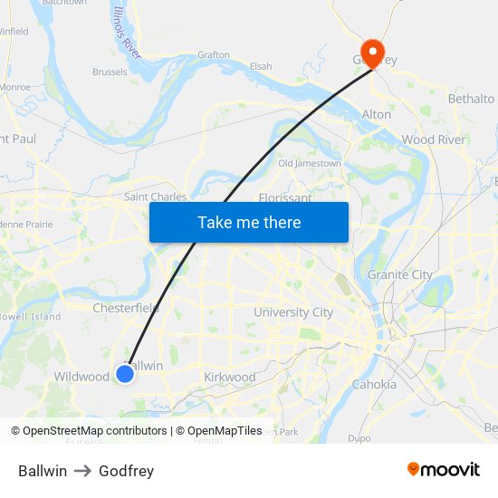 Ballwin to Godfrey map