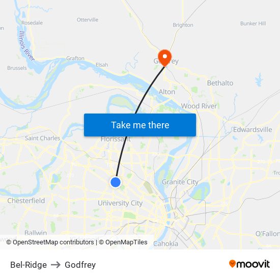 Bel-Ridge to Godfrey map