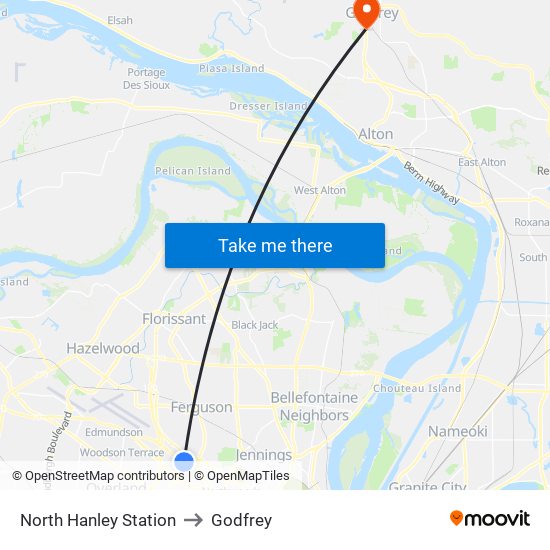 North Hanley Station to Godfrey map