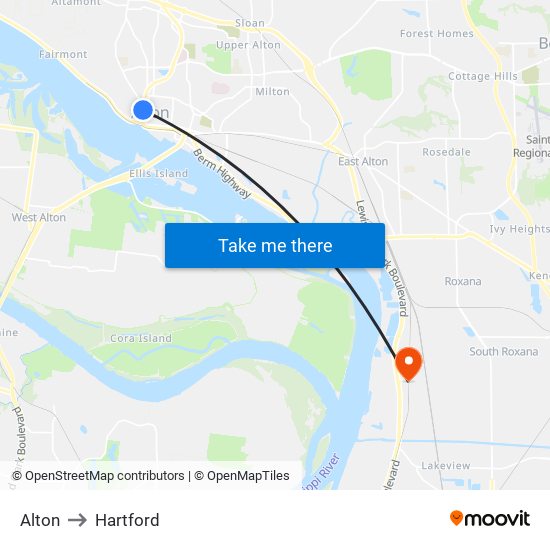 Alton to Hartford map