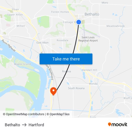 Bethalto to Hartford map