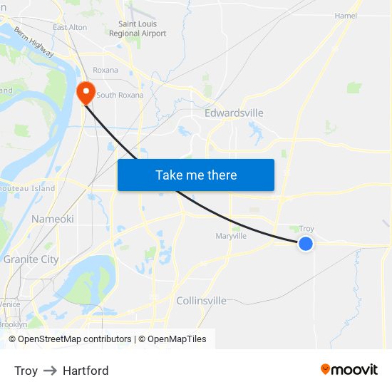 Troy to Hartford map