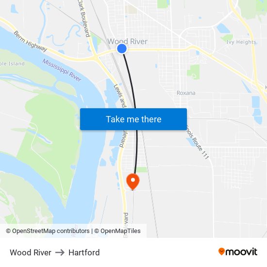 Wood River to Hartford map