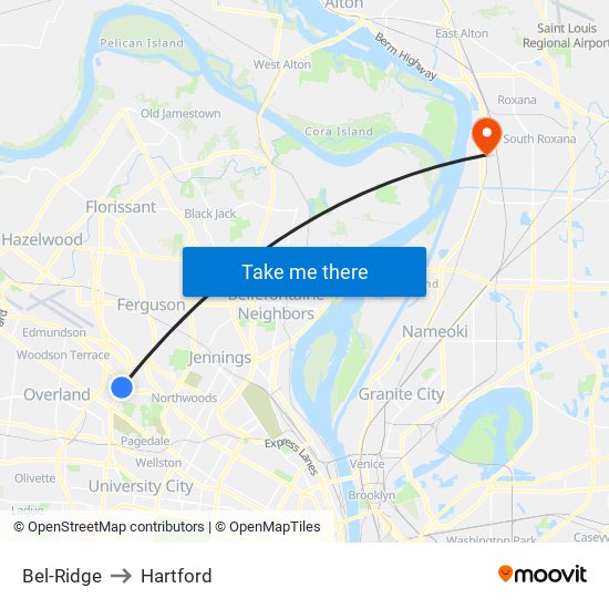 Bel-Ridge to Hartford map