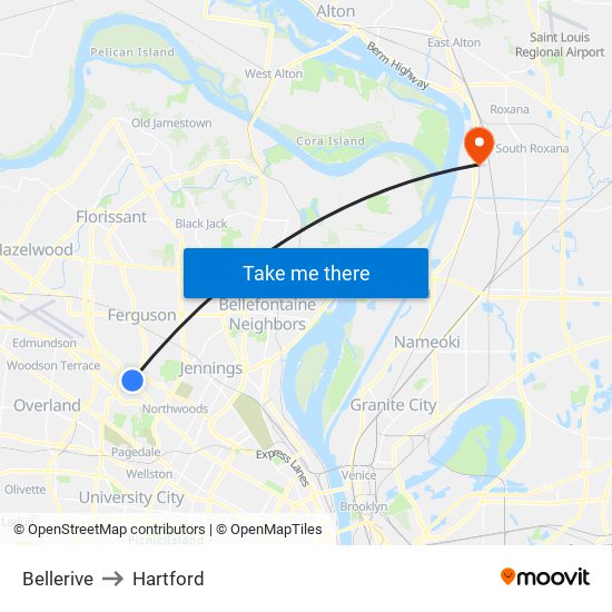 Bellerive to Hartford map