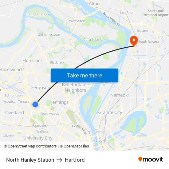 North Hanley Station to Hartford map