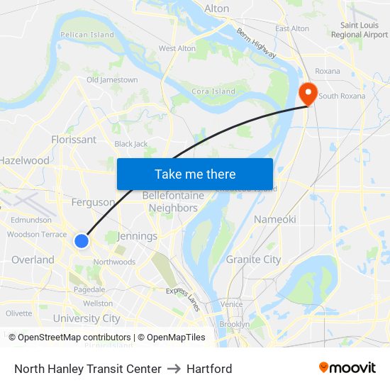 North Hanley Transit Center to Hartford map