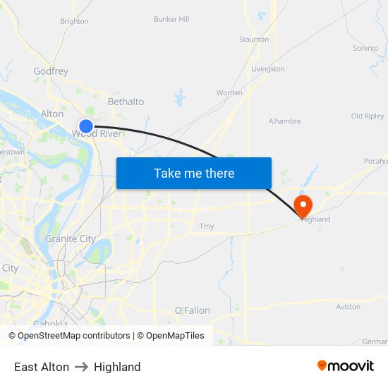 East Alton to Highland map