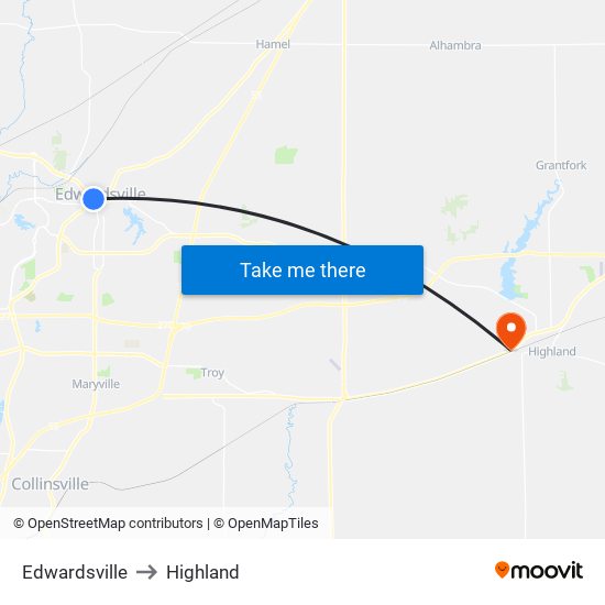 Edwardsville to Highland map