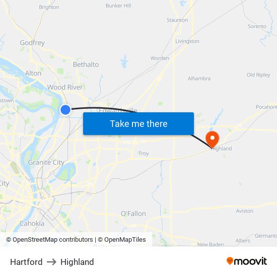 Hartford to Highland map