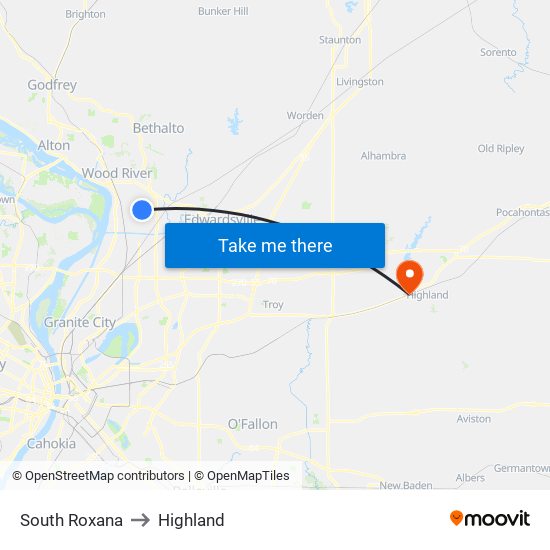 South Roxana to Highland map