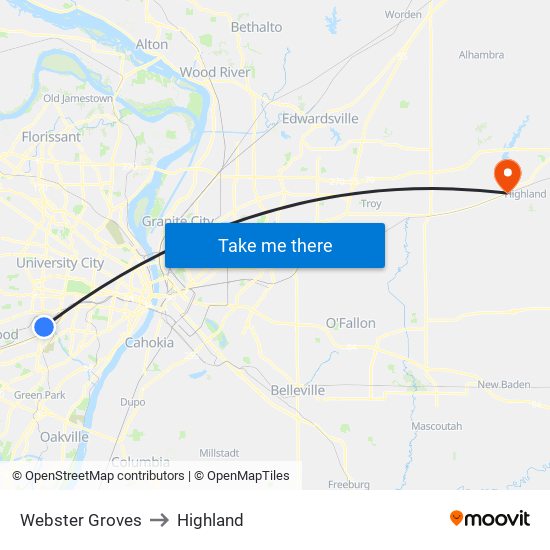 Webster Groves to Highland map