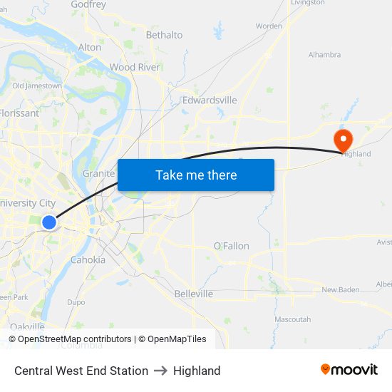 Central West End Station to Highland map