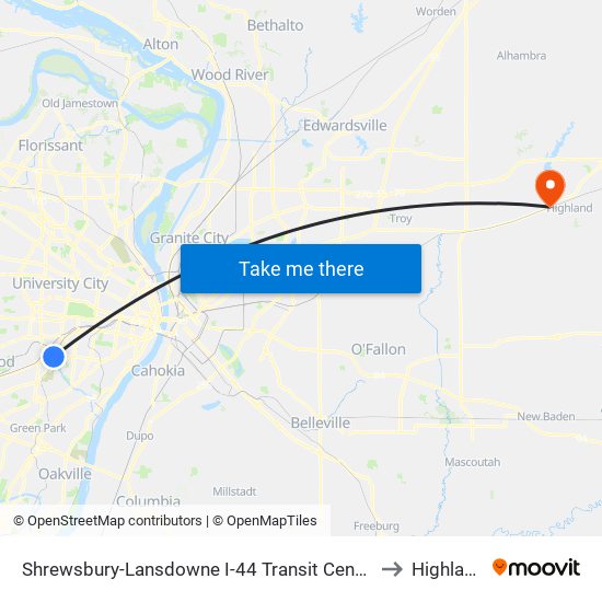 Shrewsbury-Lansdowne I-44 Transit Center to Highland map