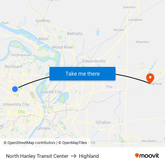 North Hanley Transit Center to Highland map