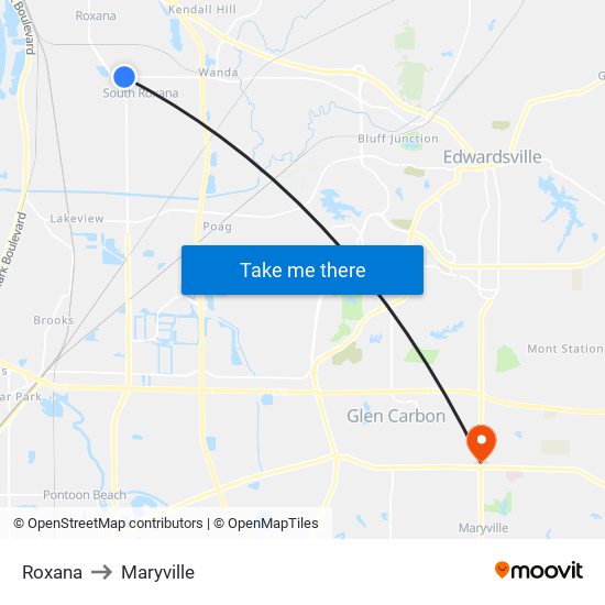 Roxana to Maryville map