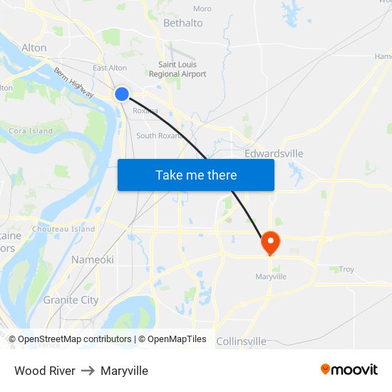 Wood River to Maryville map