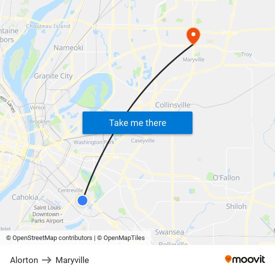 Alorton to Maryville map