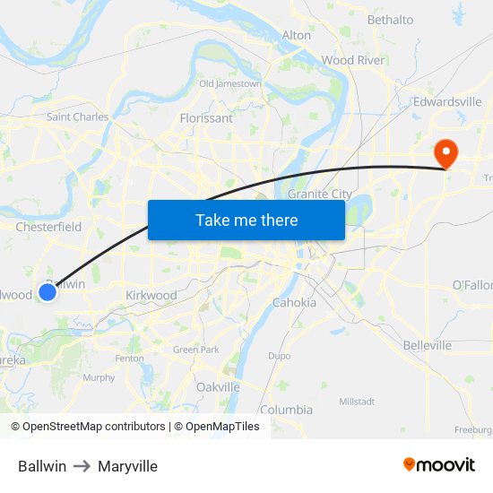 Ballwin to Maryville map