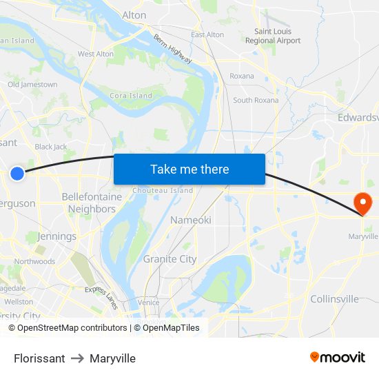 Florissant to Maryville map