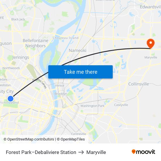 Forest Park–Debaliviere Station to Maryville map