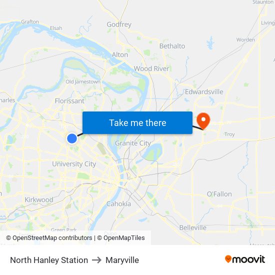 North Hanley Station to Maryville map